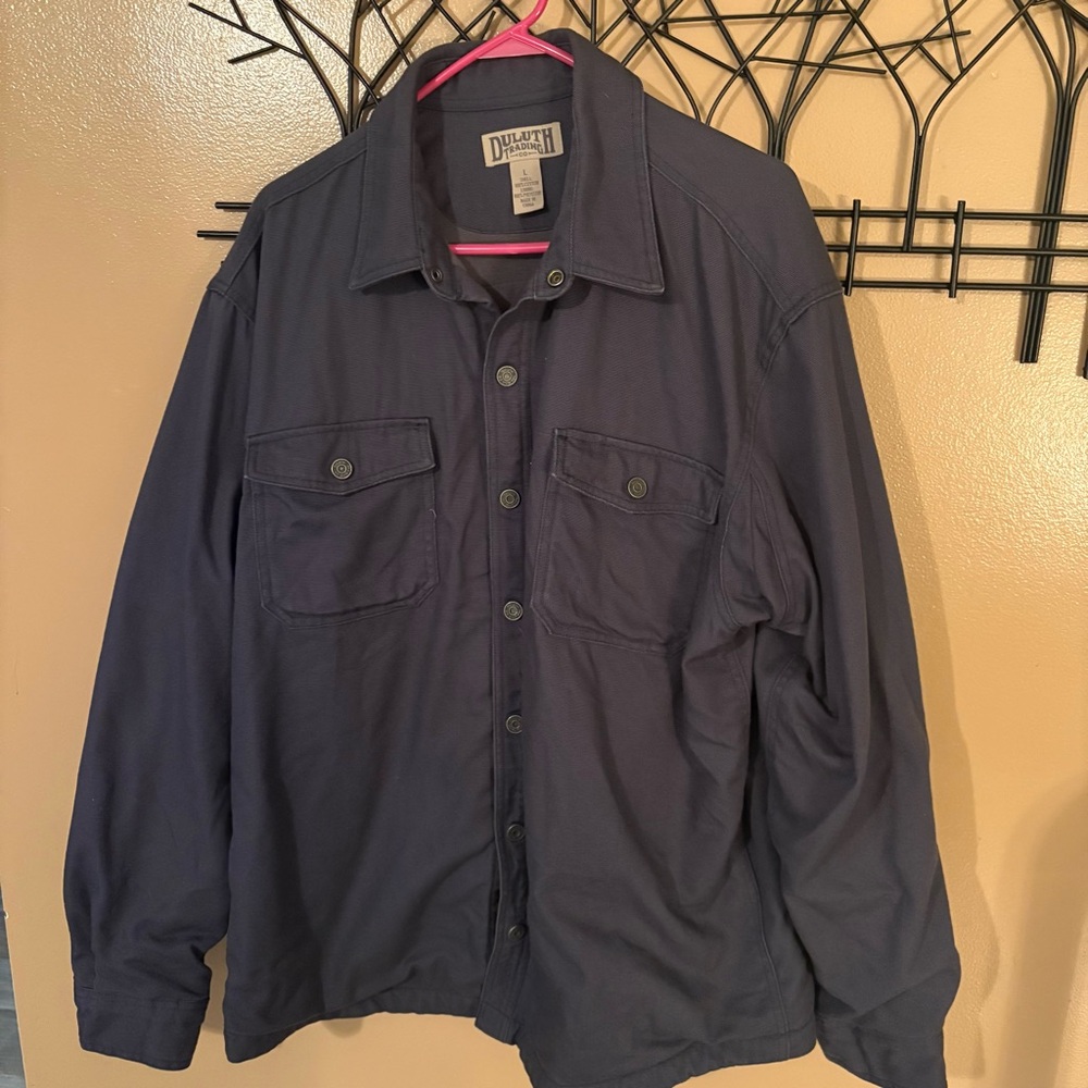 Duluth Trading Co Men's fleece lined fire hose shirt Jacket Navy Size LG VGUC
